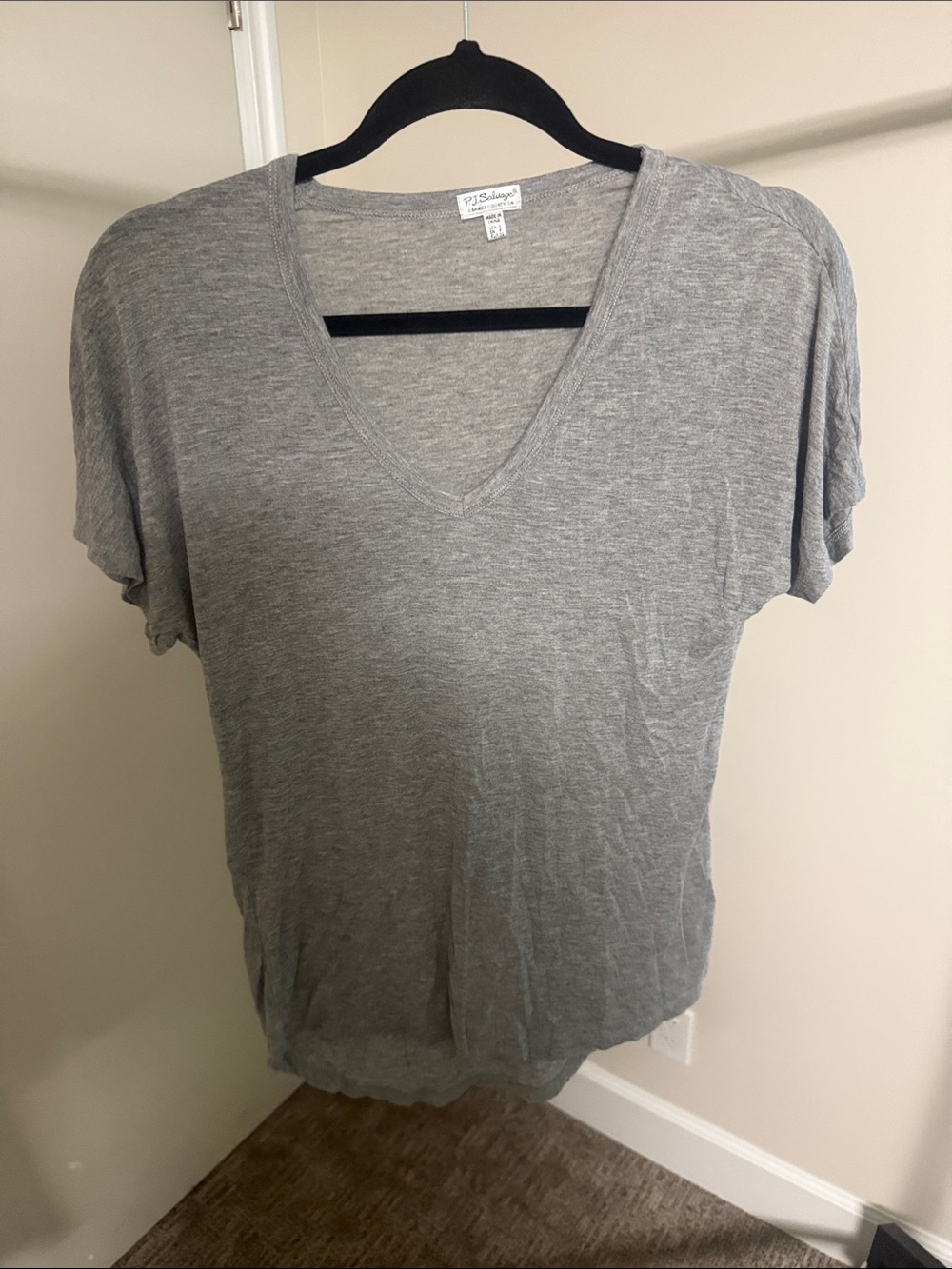 P.J. Salvage Light Gray V-Neck Short Sleeve Tee